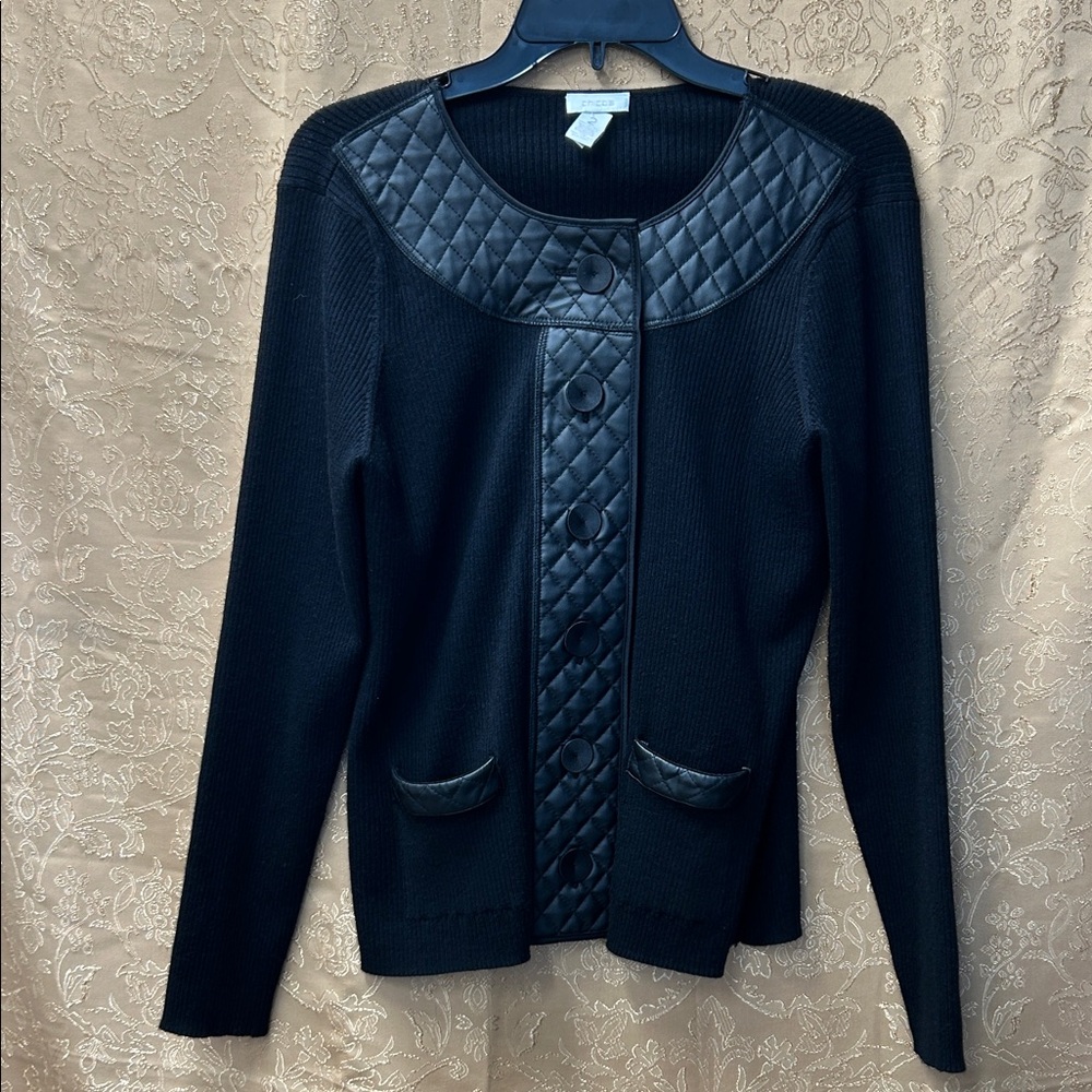 Chico's Black Quilted-Trim Cardigan
